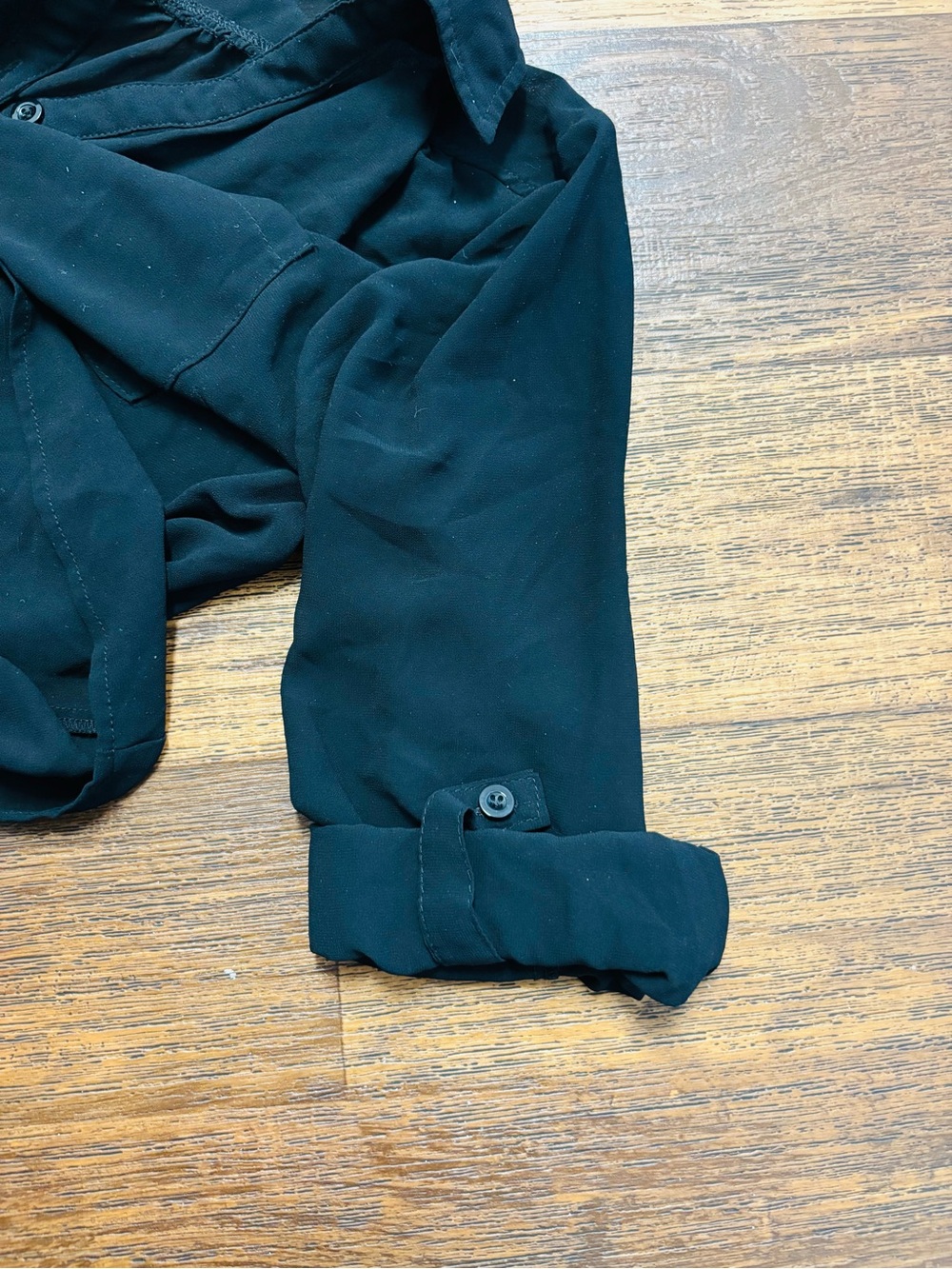 Moon Collection Black V-Neck Button Front Blouse - Picture 7 of 8